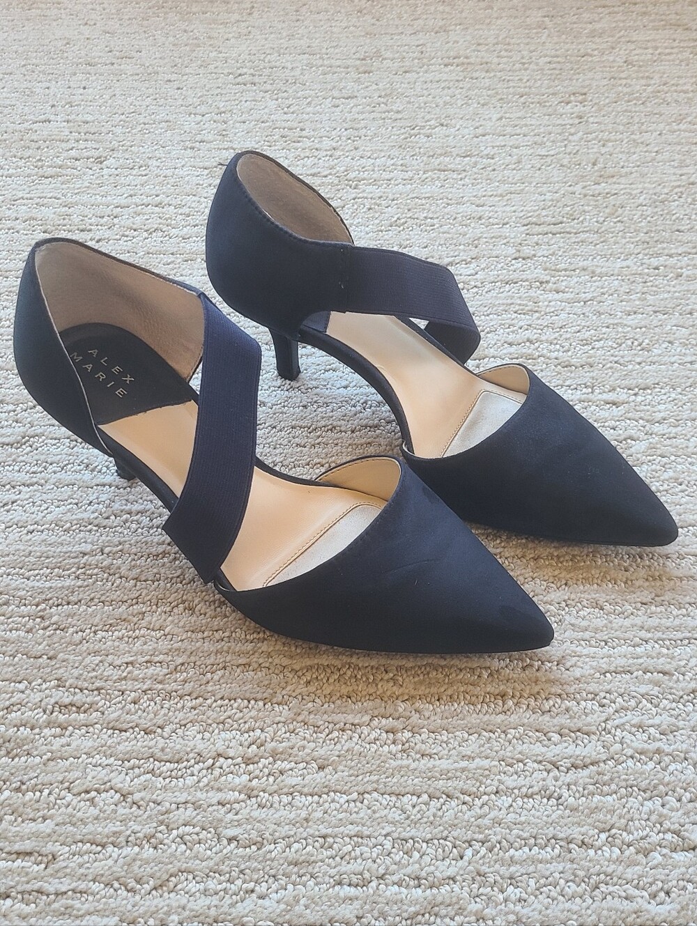 Alex Marie Navy Suede Almond Toe High Heels